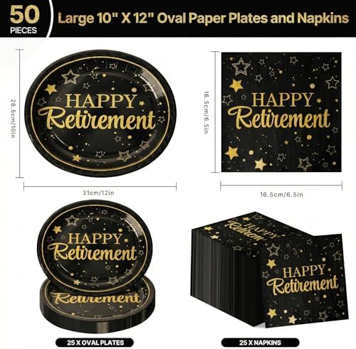 Dereinwo 50 Pcs Retirement Paper Plates and Napkins Set