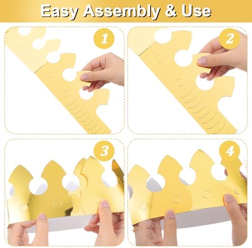 100 Pcs Gold Paper Crowns for Birthday Party, Bulk Classic Gold Foil Crown Hats for Adults & Little People, Party Favors for Wedding, Celebration