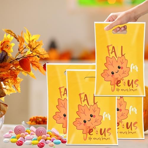 EUVBOKW 100 PCS Fall for Jesus Treat Bags with Handles