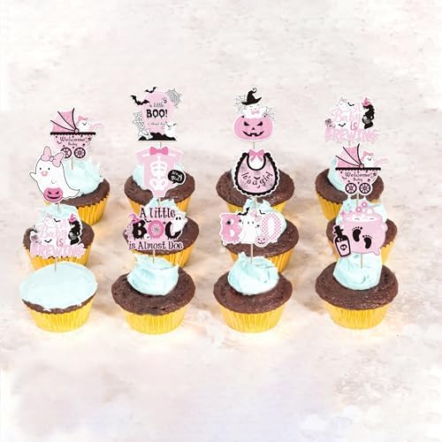 Rsstarxi 40 Pack Halloween Baby Shower Cupcake Toppers Halloween Ghost A Baby Is Brewing Gneder Reveal Cupcake Picks Decorations for Boo Spooky Girls Birthday Party Cake Decorations Supplies Pink