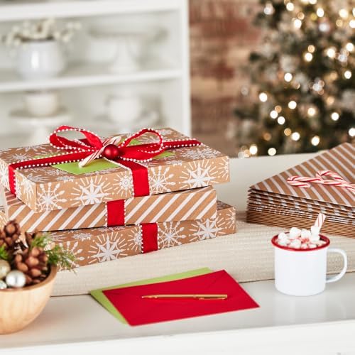 Hallmark Medium Christmas Gift Boxes with Lids (12 Shirt Boxes, 3 Designs: Navy Snowflakes, Gold Trees, Peace on Earth) for Christmas, Hanukkah, Holiday Parties