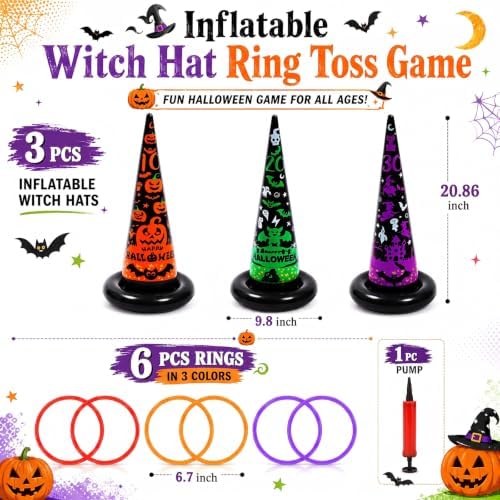 Halloween Party Games, Inflatable Witch Hat Ring Toss Games for Kids Adults Family Indoor Outdoor Toys & Decorations
