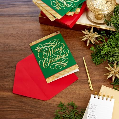 Hallmark Christmas Cards, 40-Pack with Envelopes (Green and Gold)
