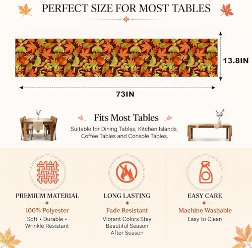 Fall Decor - Autumn Leaves Table Runner | Fall Decorations for Home Indoor Outdoor | Thanksgiving Friendsgiving Table Centerpieces Backdrop for Kitchen Dining Room Office
