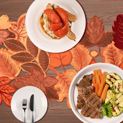 Fall Table Runner 48 Inches Long Autumn Maple Leaf Embroidered Runner