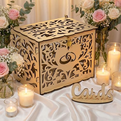 Jolik DIY Wedding Card Box with Lock, Large Money Box Holder with Card Sign for Wedding Reception, Gift Card & Envelope Storage, Anniversary & Birthday Party Decoration (Yellow)