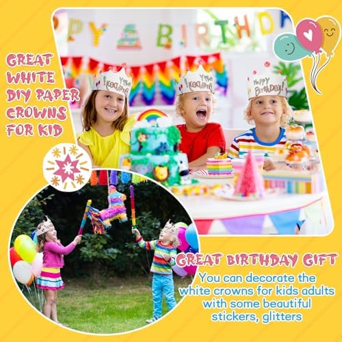 Jetec 50 Pcs White Paper Birthday Crown for Kid DIY Classroom, Cute