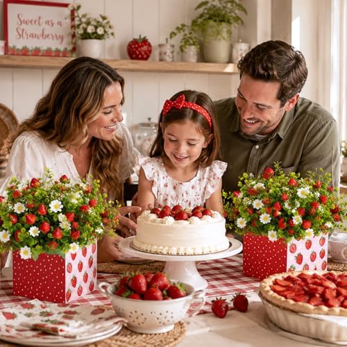 Cinrobiye 24 Pcs Strawberry Party Centerpieces, Berry First Birthday Decorations, Sweet Strawberry Flower Boxes for Table Decor, Baby Shower, Birthday Party, Wedding, Candy and Dessert Display