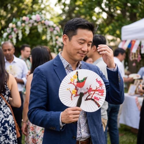 24 Pack Asian Folding Fans, Assorted Paper Hand Fans Foldable for Parties, Weddings, Events & Favors | Bulk Handheld Folding Hand Fans with Decorative Designs