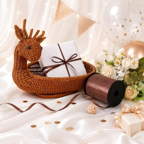 BEISHIDA 500 Yards Matte Coffee Curling Crimped Ribbon Balloon String Ribbons for Gift Wrapping Ribbon for Birthday Baby Shower Decoration