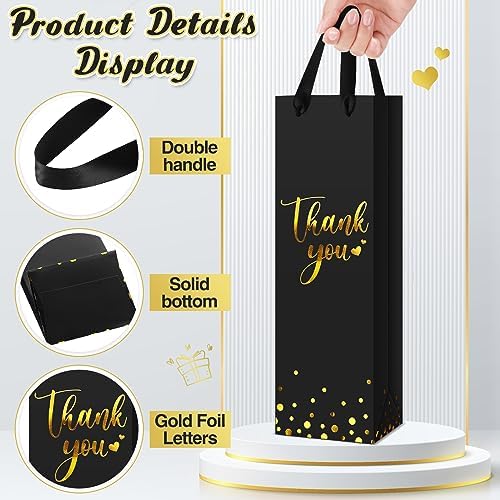 Ctosree 30 Pcs Wine Bottle Gift Bags with Handle, Thank You,Black