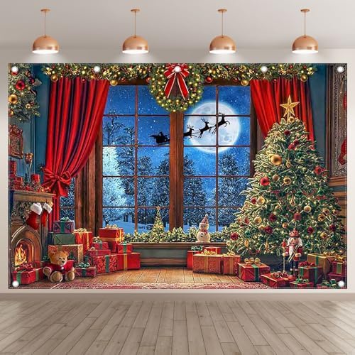 Fabric 12x8ft Christmas Window Photography Backdrop Winter Banner