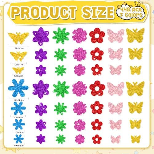 Foam Stickers,448 PCS 3D Glitter Foam Flower and Butterfly Stickers,7Colors