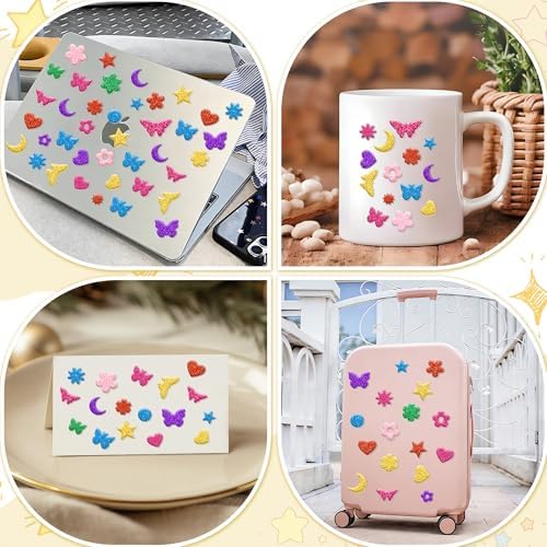 Foam Stickers, 700 PCS Glitter Foam Butterfly Flower Moon Stickers,7 Colors