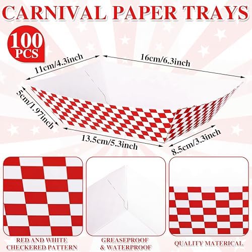 Geosar 200 Pcs Gingham Paper Food Tray with Wax Paper,Red White