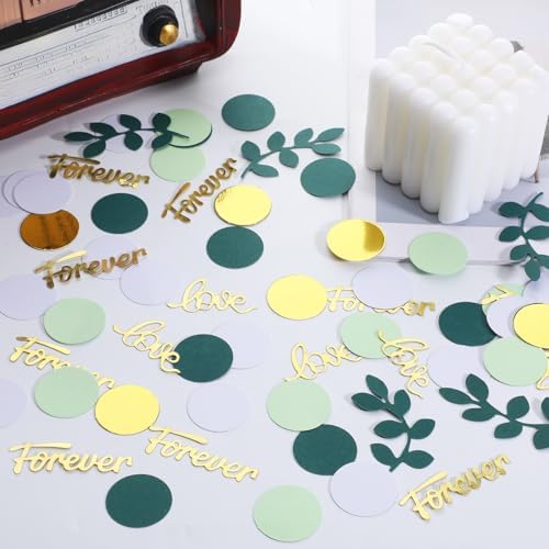 100 PCS Greenery Wedding Table Confetti with Gold Love Forever Letters