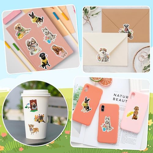 H1vojoxo Summer Dog Sticker Rolls - 1000PCS Summer Realistic Dog Stickers for Kids 16 Designs Cute Flowers Dress Up Dogs Sticker for Craft Water Bottle Self-Adhesive Funny Dogs Stickers for Envelope