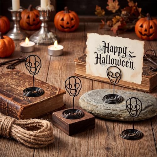 AceOrbit 24 Pcs Halloween Skull Place Cards Holder Gothic Table Stands
