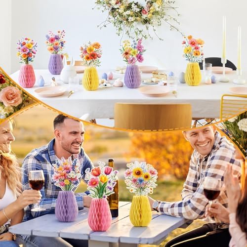 AmazingSpark 9 Pcs Summer Wildflower Honeycomb Table Centerpieces Baby Shower Birthday Party Decorations Floral Table Centerpieces Wildflower Paper Honeycomb Decor for Home Office