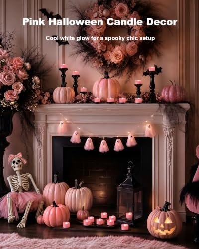 Homemory 50-Pack Pink Flameless Battery Tea Light Candles, 200+ Hours