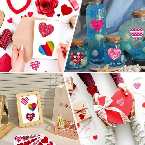Valentines Stickers, Heart Stickers, 384 PCS Valentine Day Heart Stickers for Kids, 1.5 Inch Self-Adhesive Love Decorative Sticker Labels for Valentine's Day Wedding School Craft Activity Party Favors
