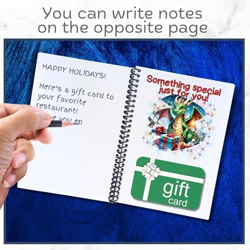Christmas Gift Card Book 5x7 inches with Stickers, 10 Page Soft Cover Spiral Bound with Protective PVC Cover, and 20 Double Sided Sticky Dots - 8 Different Cover Design Options (Santa North Pole)