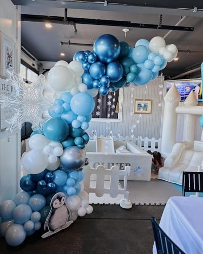 Blue and Silver Balloons Arch Kit, 124pcs Blue White Silver Latex Balloons