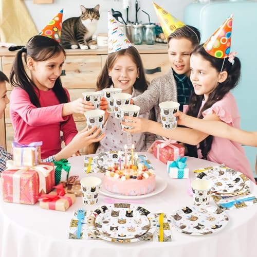 Cats Birthday Party Plates Set,168PCS Cat Birthday Tableware Party Supplies