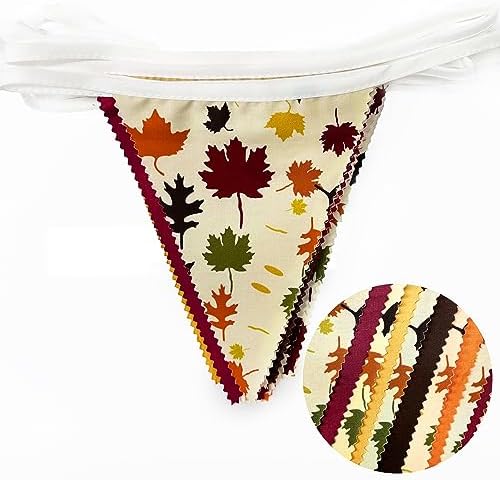 31Ft Fall Party Decorations Orange Brown Fall Maple Leaves Banner Fabric Triangle Flag Pennant Garland Streamers for Happy Fall Thanksgiving Day Harvest Autumn Birthday Outdoor Garden Hanging Decor