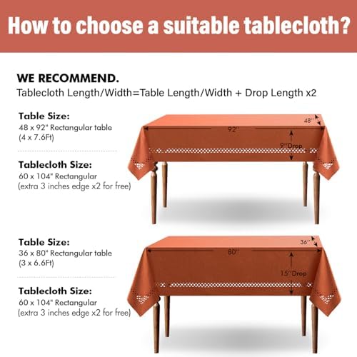 MIULEE Burnt Orange Fall Rectangle Tablecloth with Cutouts 60x104 inch