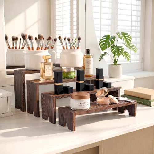 2 Set Wooden Cupcake Stand for Decor, 4 Tiered Display Risers