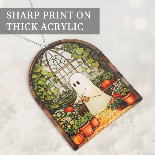 Halloween Stained Glass Ghost Plant Ornament, Suncatcher Decor