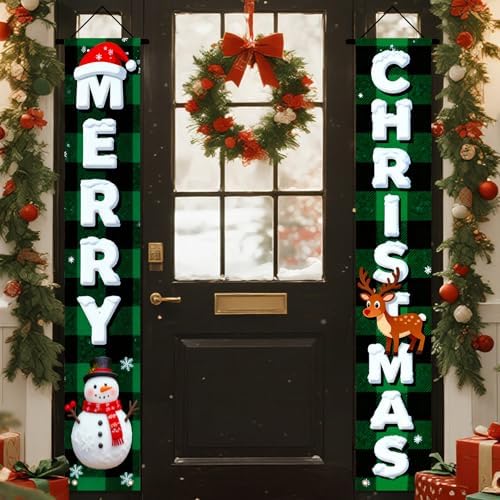 Nuxovilar Merry Christmas Porch Banners Set 12x71 Inches Polyester