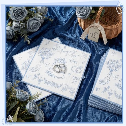 NatNarr 100 Pk Wedding Napkins, 5" Blue White Bridal Shower Napkins