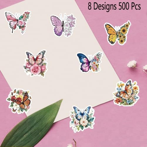 500PCS Butterfly Stickers 8 Styles Alien Butterfly Sticker Rolls 1in Cartoon Stickers Party Favors Waterproof Vinyl Sticker for Birthday Party Favors Envelopes Decorations