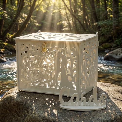 Jolik Rustic Wedding Card Box with Sign,Bride and Groom Locking Gift Collection Money Holder for Wedding Reception & Party Decor, Gift Card & Envelope Storage, Anniversary & Birthday Party Decoration