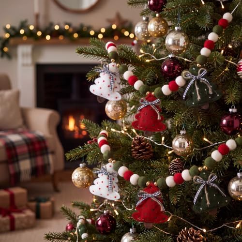 CroBlissful Red Green Christmas Felt Garland 3D Xmas Trees Banner
