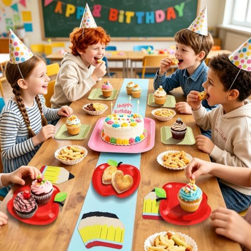 180Pcs Back to School Red Apple Paper Plates and Napkin Set,Serves 60