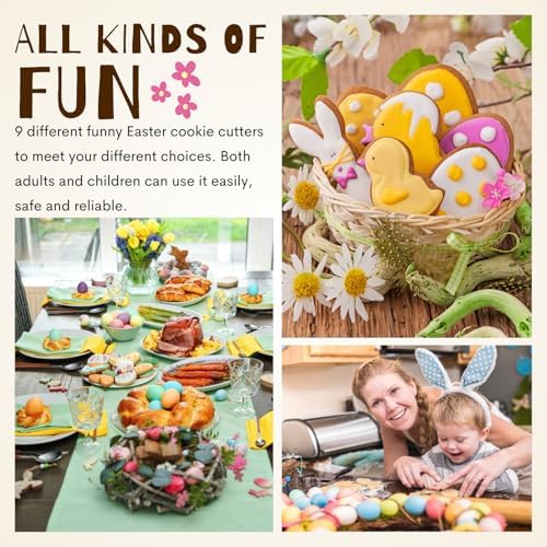 Easter Cookie Cutters, 9 Pieces Chick Carrot Egg Bunny Butterfly Rabbite Cross Flowers Shapes Metal Stainless Steel Biscuit Cutters Holiday Themed Baking Kit
