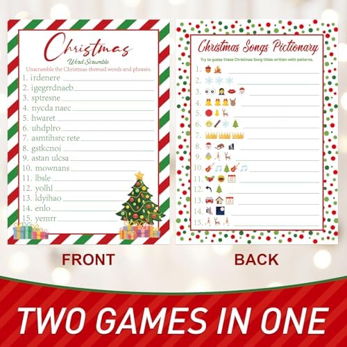 COCHIE 30 Players Christmas Party Games for Adults Family Office Large Groups, Xmas Parties Songs Pictionary Game, Riddle Game, Word Scramble Games with Answer Key (Christmas Tree)