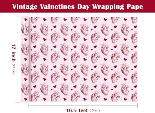 WRAPAHOLIC Gothic Valentines Day Wrapping Paper Roll - Mini Roll - 17 Inch x 16.5 Feet - Gothic Anantomy Heart Wrapping Paper for Valentine's Day, Anniversary, Birthday