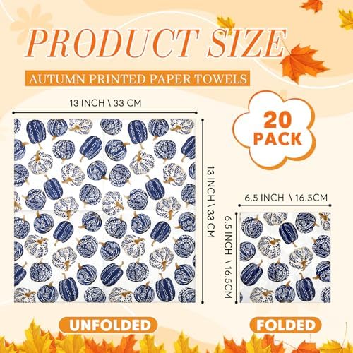 Crtiin 20 Pack Autumn Decoupage Napkins Cocktail Decorative Paper Napkins