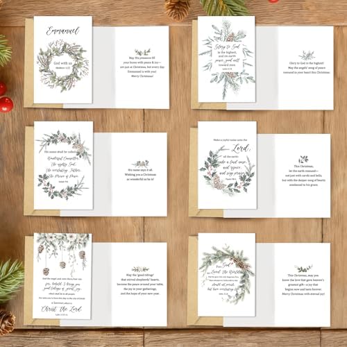SuperShunhu 24 Pack Christian Christmas Cards, 6 Designs Religious Xmas Cards with Christmas Blessings Inside, Scripture Holiday Greeting Cards With Bible Verses