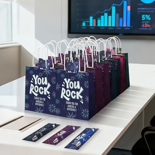 30 Pcs Thank You Gift Bags Team Employee Appreciation Gifts Bulk, Motivational Inspirational Paper Goodie Bags for Coworker Teacher Nurse Colleague Holiday Party Favor Supplies Women Men (Firework)