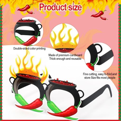 36 Pcs Chili Cook Off Party Decorations - Mexican Fiesta Photo Booth Props, Spicy Pepper Theme Glasses for BBQ Festival, Cinco de Mayo, Taco Night Decorations