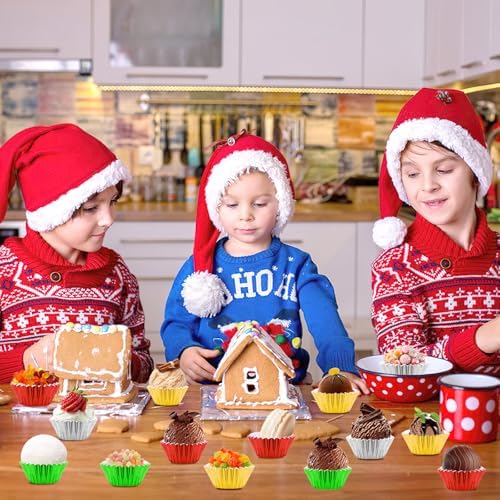 AUGSUN 400pcs Christmas Mini Foil Cupcake Liners Golden Red Green Silver