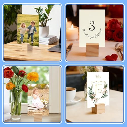 30Pcs 1.2x1.2 Inches Wood Table Number Stands, Wood Place Card Holders, Wooden Holders for Wedding, Ceremony, Birthday, Party, Home Decoration, Events (2mm Slots)