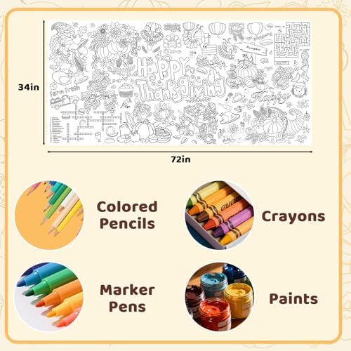 Thanksgiving Coloring Poster/Tablecloth,Giant Paper Coloring Games