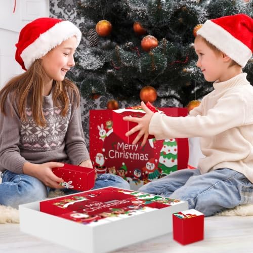 JWSCYSY 2026 Christmas Advent Calendar Box Set DIY - 24 Empty Surprise Gift Boxes with Number Stickers to Fill, Countdown Calendar for Kids Family Holiday Christmas Decorations (Red)