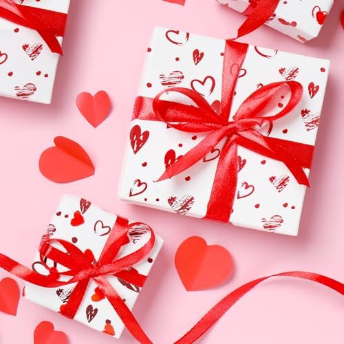 Foil Hearts Wrapping Paper Roll, Sliver Red Heart Mini Roll 17inx16.5ft-Luxury Gift Wrap for Valentine's Day,Anniversary, Mom's Mother Birthday, Wedding Party Bridal, Holiday,Wife,Girlfriend,Women